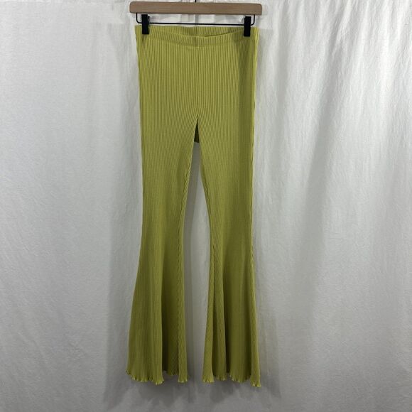 Aerie Ribbed Flare Green Pull On Pants Womens Size M Boho Flare Colorful - Picture 1 of 9